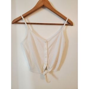 White cropped button up tank top